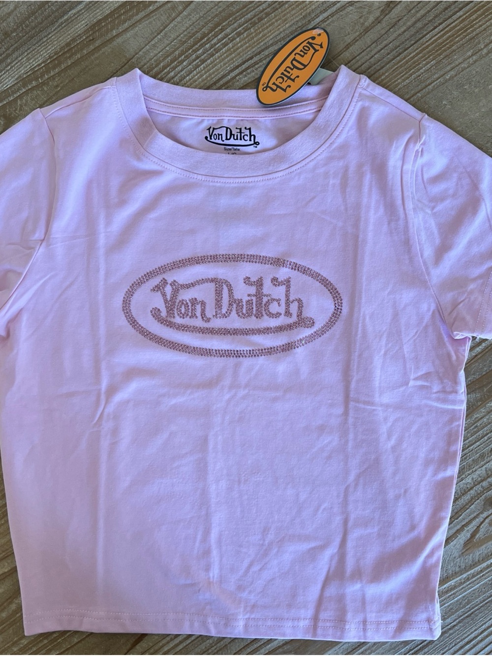 Von Dutch Pastel Pink Short Sleeve Tee with Crystal Logo